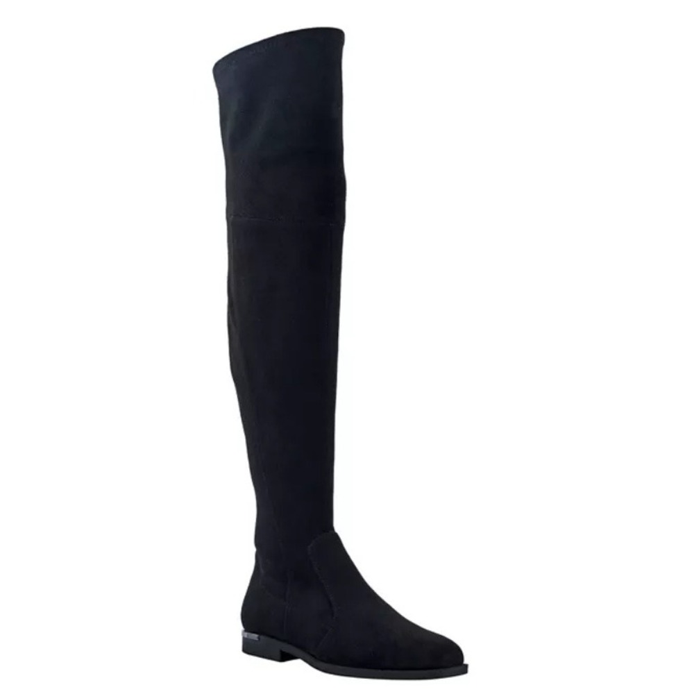 Marc Fisher Black Faux Suede‎ Over The Knee Boots Size 5M Side Zip Low Heel NEW